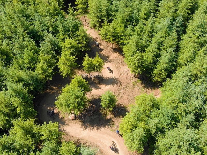 drone image of mountain bikers in slieve bloom mountains ireland